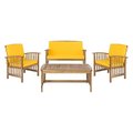 Safavieh 4 Piece Rocklin Outdoor Set, Teak Brown and Yellow PAT7007D